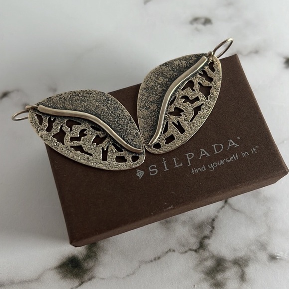 Stunning Large SILPADA textured Leaf Sterling Silver Earrings - Picture 4 of 5